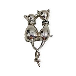 brooch cats in love 60650mm, brooch completely sterling silver 925 insert cz