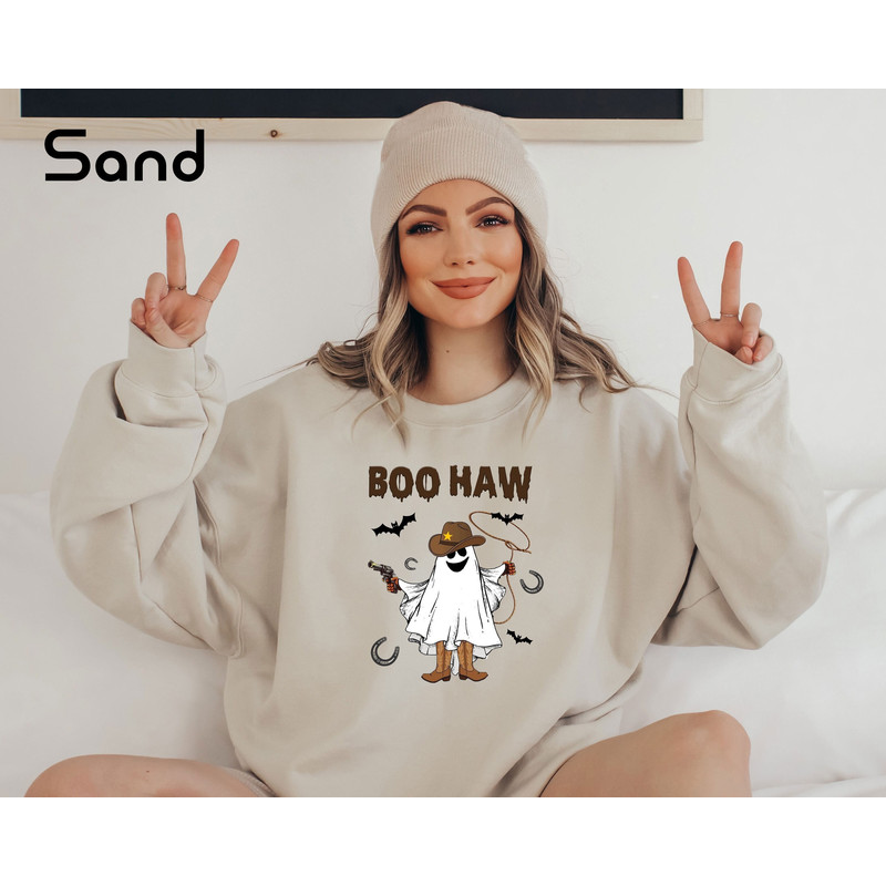 Boo Haw Sweatshirt, Retro Halloween Sweatshirt, Halloween Horror Sweatshirt, Halloween Ghost Shirt, Halloween Party Sweatshirt, Western Tee - 3.jpg