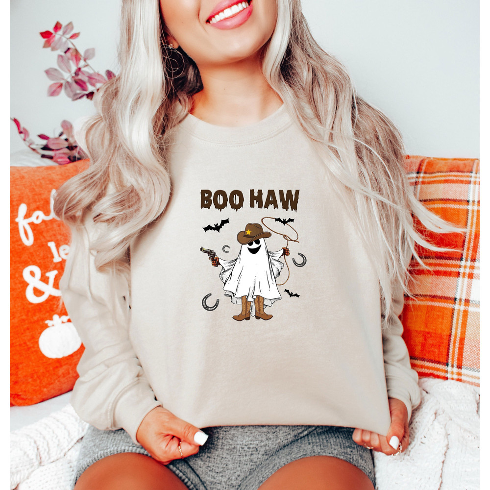 Boo Haw Sweatshirt, Retro Halloween Sweatshirt, Halloween Horror Sweatshirt, Halloween Ghost Shirt, Halloween Party Sweatshirt, Western Tee - 5.jpg