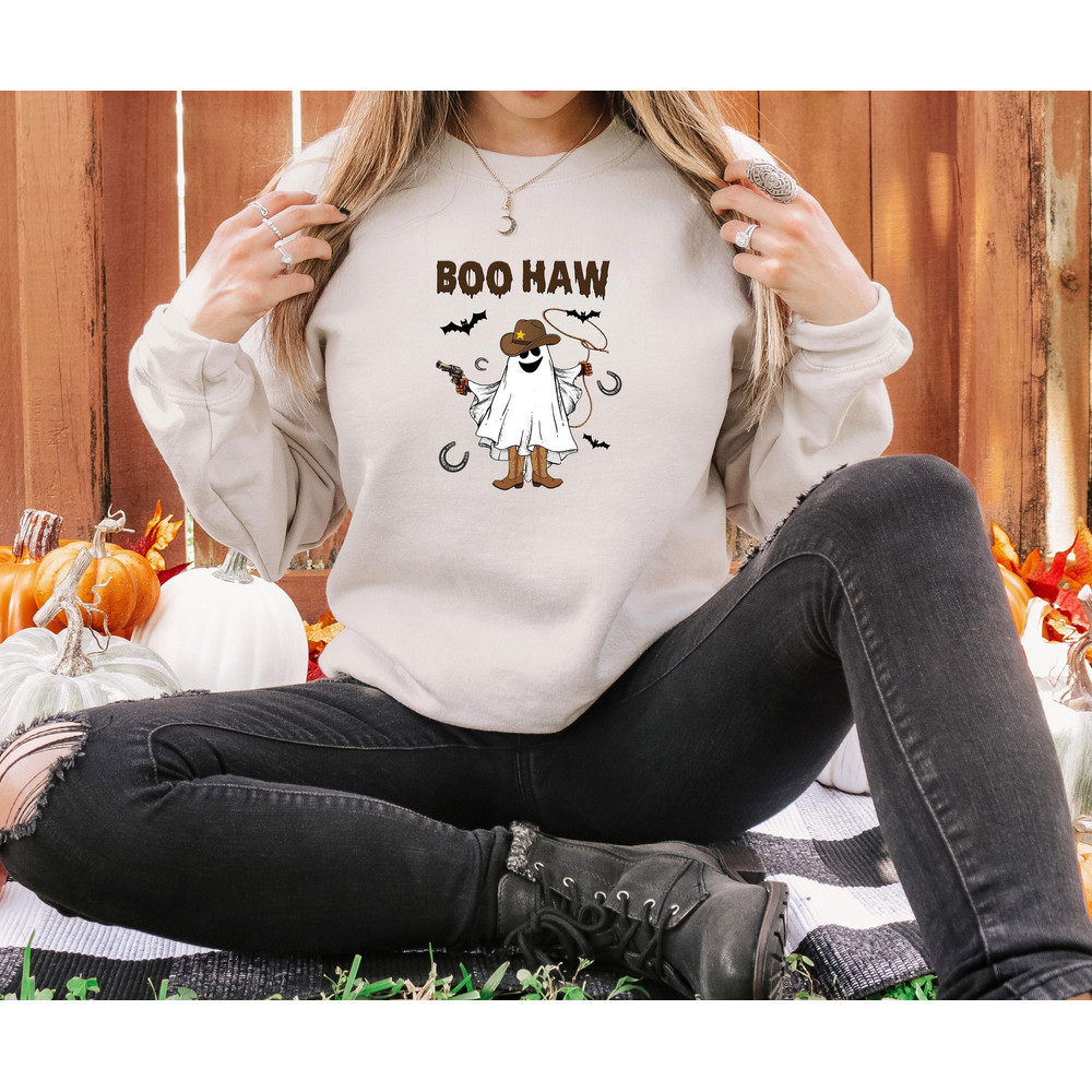 Boo Haw Sweatshirt, Retro Halloween Sweatshirt, Halloween Horror Sweatshirt, Halloween Ghost Shirt, Halloween Party Sweatshirt, Western Tee - 6.jpg