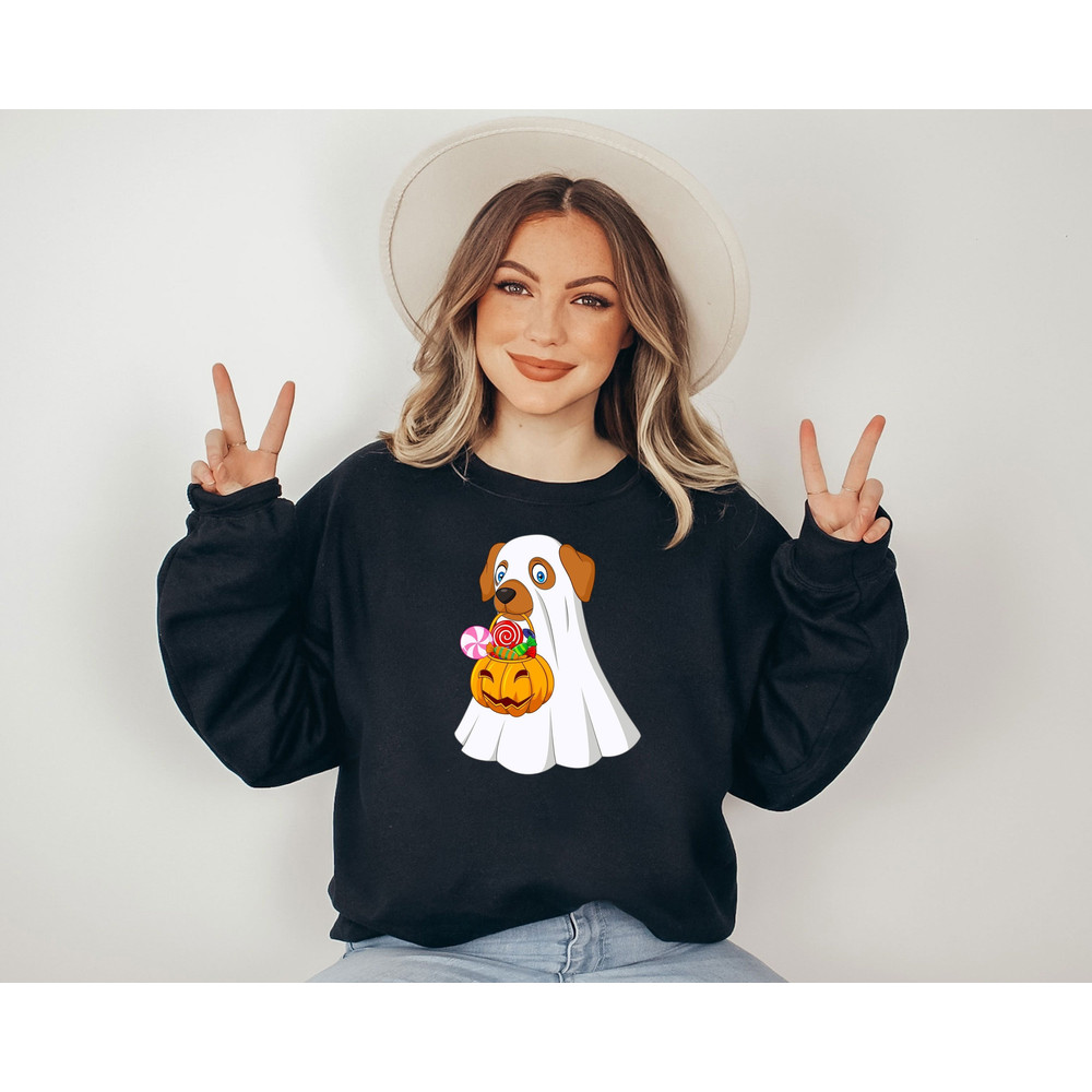 Cute Ghost Dog Sweatshirt, Vintage Halloween Sweatshirt, Trick Or Treat, Pumpkin Sweater, Kids Halloween T-Shirt, Funny Halloween Gift - 1.jpg