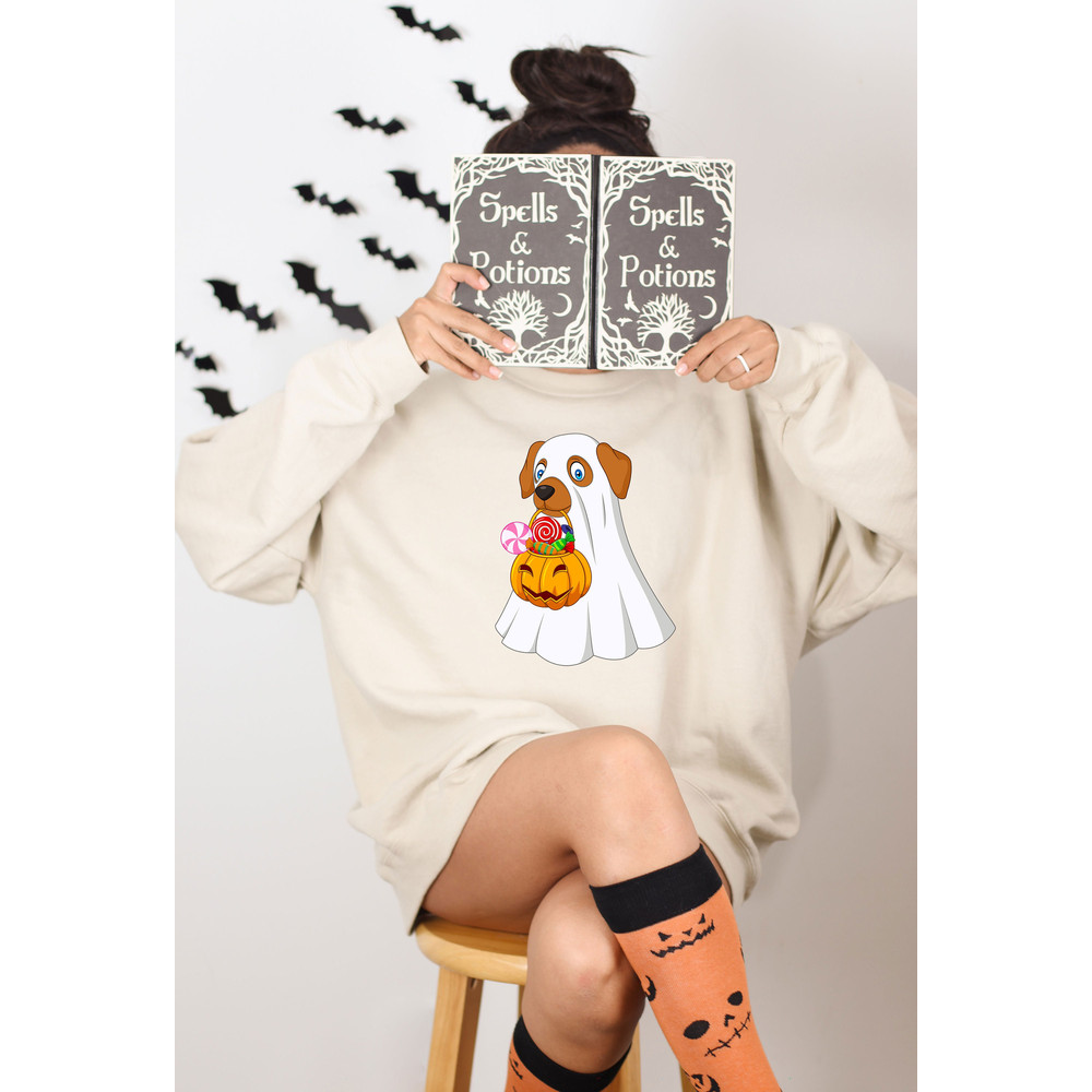 Cute Ghost Dog Sweatshirt, Vintage Halloween Sweatshirt, Trick Or Treat, Pumpkin Sweater, Kids Halloween T-Shirt, Funny Halloween Gift - 3.jpg