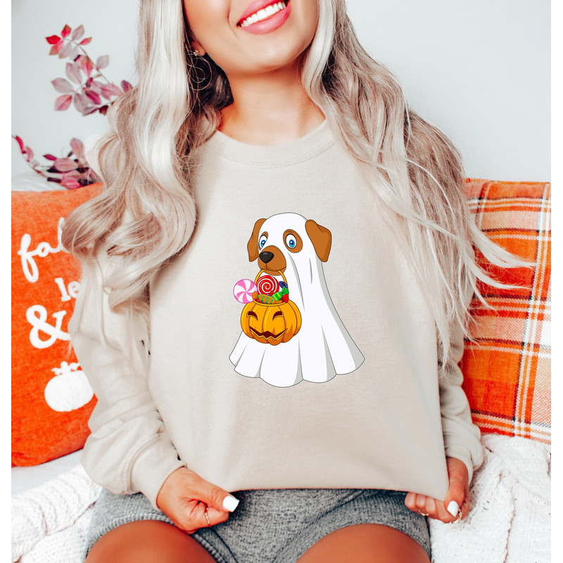 Cute Ghost Dog Sweatshirt, Vintage Halloween Sweatshirt, Trick Or Treat, Pumpkin Sweater, Kids Halloween T-Shirt, Funny Halloween Gift - 4.jpg
