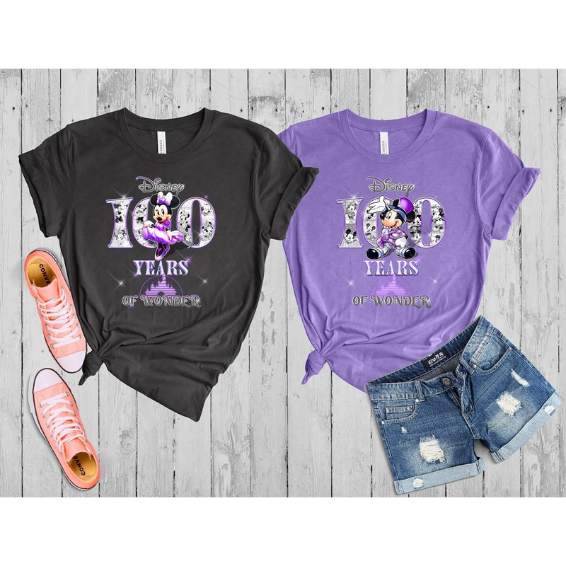 Disney 100 Years Of Wonder Shirt Matching Mickey Minnie Mouse Couple Tshirt For Disney World Family Disneyland Universal Studios Trip Gift - 1.jpg