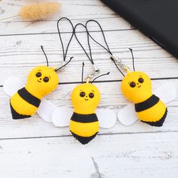 Bee plush keychain, Bee gifts for women, Cute phone charm, Bag charm, Bee ornament, 21st birthday gift for her