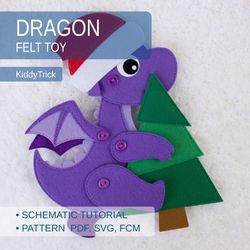 Felt Dragon Sewing Pattern, Flat Double-Sided Toy