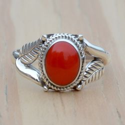 Red Coral Ring, Gemstone Oval Ring, Coral Stone Silver Ring, Coral Women Ring Sterling Silver, Handmade Coral Jewelry