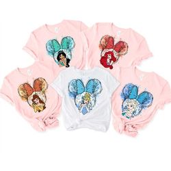 custom princess shirt, disney princess watercolor shirt, birthday girl shirt, disney princess tee.