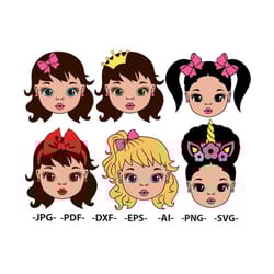 white girl bundle, bundle girls svg, princess girl svg, unicorn svg, girl queen svg, peekaboo svg, hair puff, white girl