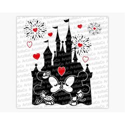 mickey mouse and minnie mouse kiss - love castle - digital download svg
