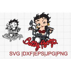 betty boop svg, cricut files, betty boop shirt svg, vintage svg, motorcycle svg, classic, png, eps, dxf