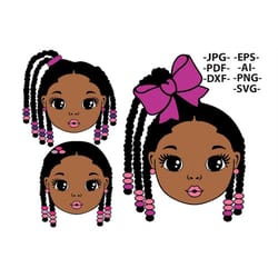 afro girl bundle, 3 black girls cliparts, ribbon. black girl bundle, cornrow hair wig, cute lady, peekaboo svg, african