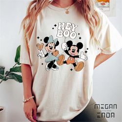 vintage disney hey boo mickey minnie halloween shirt, disney comfort colors shirt, disney halloween shirt, disney family