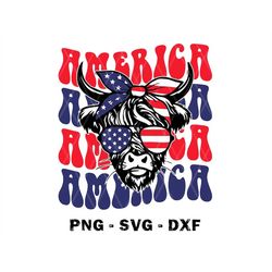 patriotic highland cow america svg, 4th of july svg, usa flag bandana sunglass, heifer, png, files for cricut, sublimati