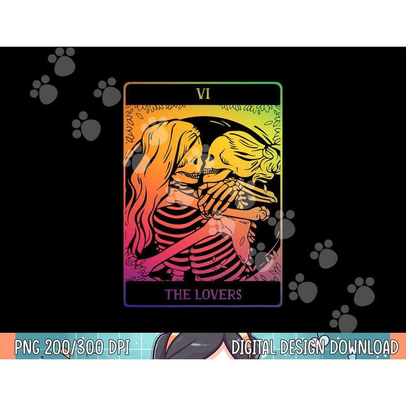 The Lovers Tarot Card Rainbow Occult Goth Lesbian Skeleton png, sublimation.jpg