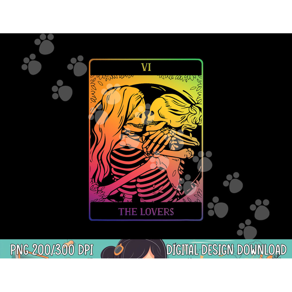The Lovers Tarot Card Rainbow Occult Goth Lesbian Skeleton png, sublimation copy.jpg