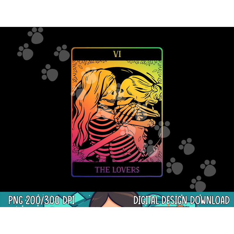 The Lovers Tarot Card Rainbow Occult Goth Lesbian Skeleton png, sublimation copy.jpg