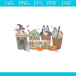 vintage autumn bluey coffee halloween png sublimation