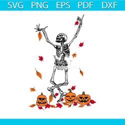 retro happy fall dancing skeleton svg graphic design file