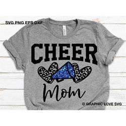 cheer mom svg, leopard cheer mom png, glitter blue cheerleader svg, leopard cheerleader mom png, cheetah cheer mom shirt