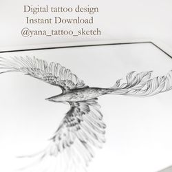 Phoenix Tattoo Design Phoenix Tattoo Sketch Phoenix Tattoo Ideas, Instant download PDF, PNG, JPG files