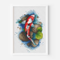 Koi Fish Cross Stitch Pattern PDF, Carp Koi Counted Cross Stitch, Embroidery Pattern, Cute Decor Instant Download Design