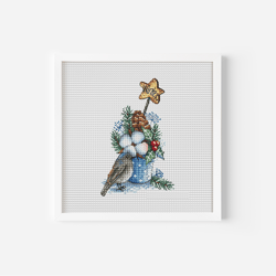 Bird Cross Stitch Pattern PDF, Holly Counted Cross Stitch, Cotton Embroidery, Cozy Winter Decor Instant Download Design
