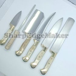 knives custom handmade d-2 steel splendid kitchen set knives lots of 6 including sharpener, kitchen knives, outdoor
