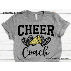 cheerleader coach svg, leopard glitter cheer coach svg, leopard heart svg, cheerleader coach png, basketball football ir