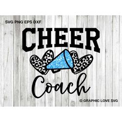 cheerleader coach svg, leopard glitter cheer coach svg, leopard heart cheerleader coach png, basketball football iron on