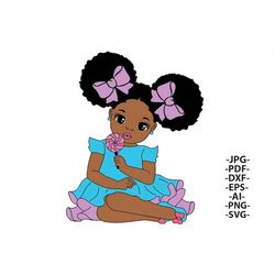 girl with lollipop, lollipop girl svg, baby girl svg, puff hair, super sweet svg, afro woman svg, black history woman, s