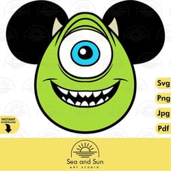 monsters inc svg clip art files, mike wazowski, minnie, mouse, head, icon, ears, digital, download, tshirt, cut file, sv