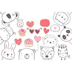 valentines animal clipart, funny clipart, commercial use clip art, instant download