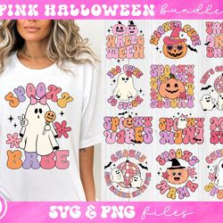 halloween pink svg bundle, retro cute halloween svg set