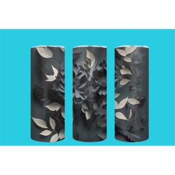 black flowers tumbler wrap,3d 20 oz skinny tumbler sublimation design digital download png instant digital only, floral