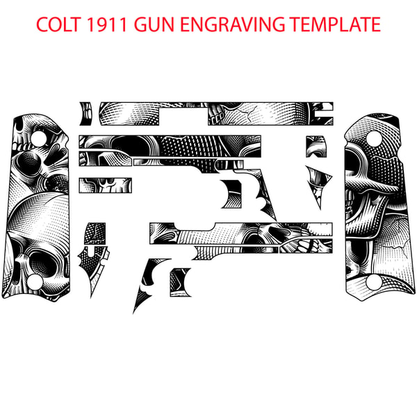 Colt 1911 handgun full vintage skull pattern v2 svg laser En | Inspire ...