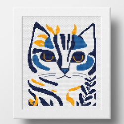 Modern Cat cross stitch pattern, Multicolored, Counted cross stitch, Kitten cross stitch digital pattern, PDF