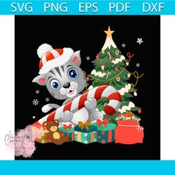cat christmas and candy cane svg, christmas svg, christmas cat svg