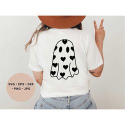 ghost svg, hearts svg, halloween svg, spooky season svg, cute ghost svg, ghost with hearts svg, ghost face svg, ghost ha