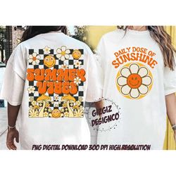 summer vibes png, retro smile daisy sublimation, aesthetic hoodie t-shirt front back design, checkered groovy summer png