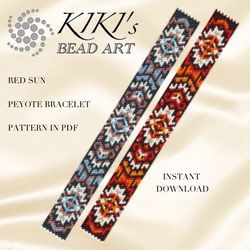 peyote bracelet pattern red sun peyote pattern bead design in pdf - instant download