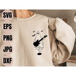 ghost guitarist svg,halloween ghost band svg, ghost play guitar svg, spooky season svg, bat svg, electric guitar svg, ha