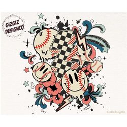 retro baseball png, retro groovy baseball, tis the season, baseball game day, baseball lover, png digital,sport sublimat