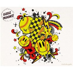 softball png, ballgame season png, softball png digital, game day, retro groovy softball, softball lover, sport game dig