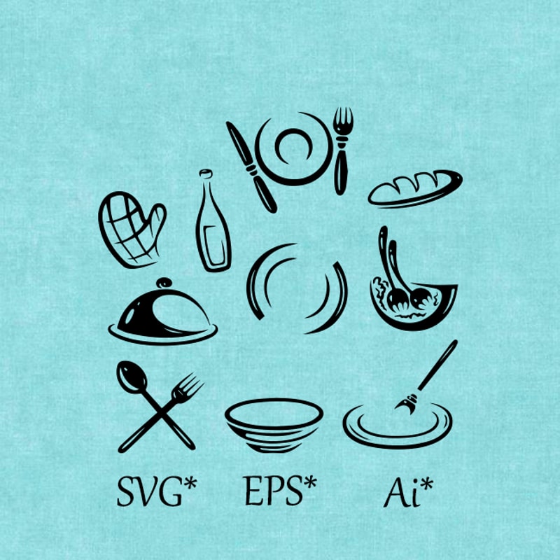 Kitchen SVG Kitchen Utensils Housewife Food Cook Cooking Digital SVG EPS AI