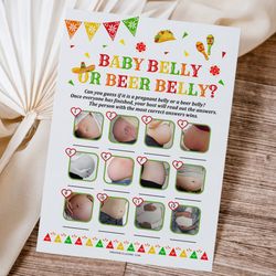 Baby Belly or Beer Belly Mexican Baby Shower Game, Mexican Fiesta Baby Shower Guessing Game Baby Belly or Beer Belly