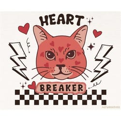 retro heartbreaker png, valentines day png, valentine sublimation, cute cat png, retro valentines png, retro sublimation