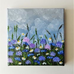 Acrylic Painting of Wildflowers | Field of Daisies Wall Art