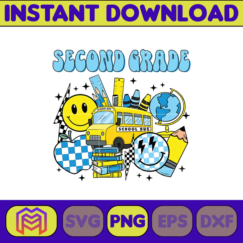 Back to School Png, Kindergarten, Pre K PNG, First Day Of School, School Png, Retro PNG, First, Second, Third Grade Design, School Png (5).jpg