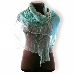 Felted shawl merino wool cotton gause hand dyed